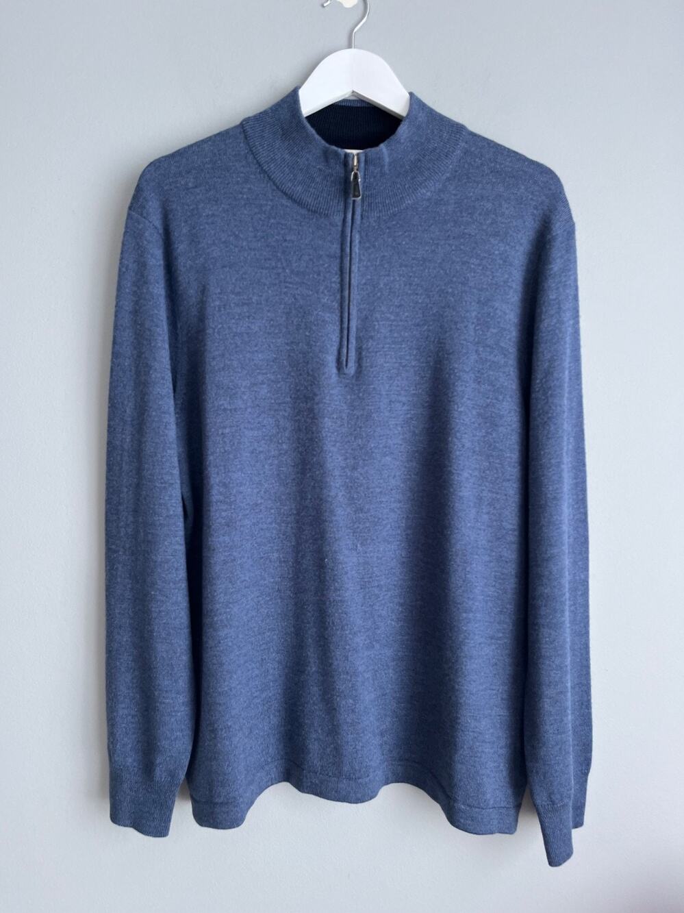 Joseph Abboud Extra Fine Merino Wool Quarter Zip Sweater XL Blue Heather Mens
